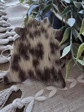 Genuine Leather and Real Cowhide  Keychain Charm - Brown